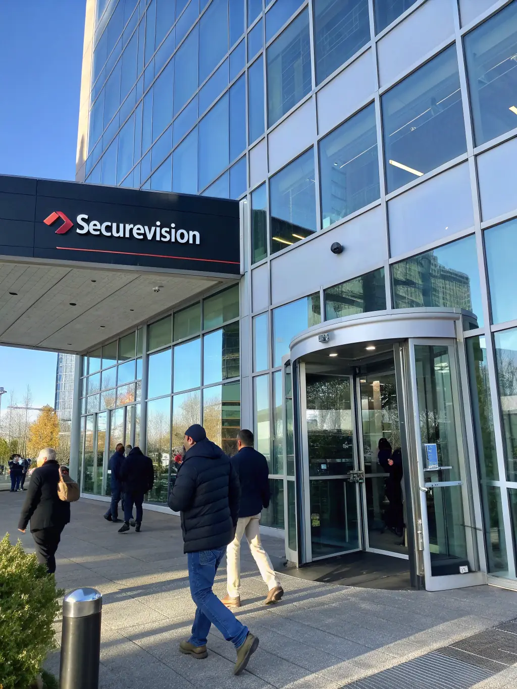 A modern office building with advanced security systems, showcasing Mitie's commitment to safety and innovation.
